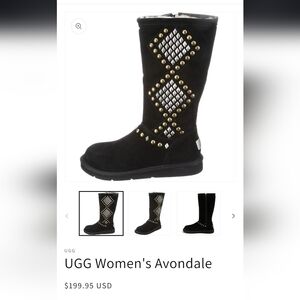 UGG Women's Avondale Black Boots with Gold and Silver Accents, Size Womens 7